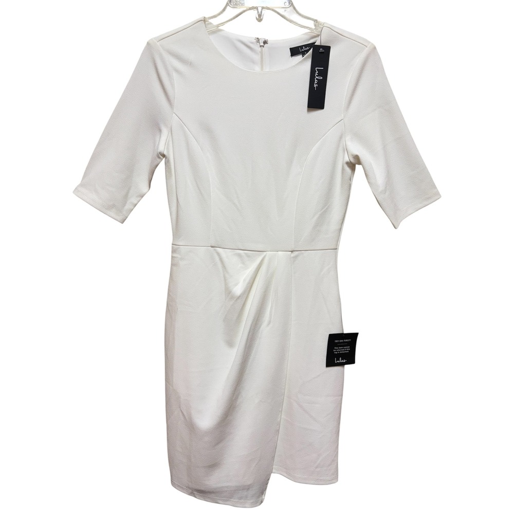 Lulus White Elbow Sleeve Tulip Wrap Sheath Dress HL1249 NWT Womens Size Small